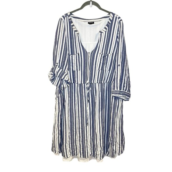 Torrid Blue White Striped 1/4 Zip Front Drawstring Waist Shirt Dress size 3X - Picture 2 of 8